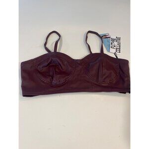 Faux Leather Burgundy Bustier Bralette With Adjustable Straps By Future Collecti